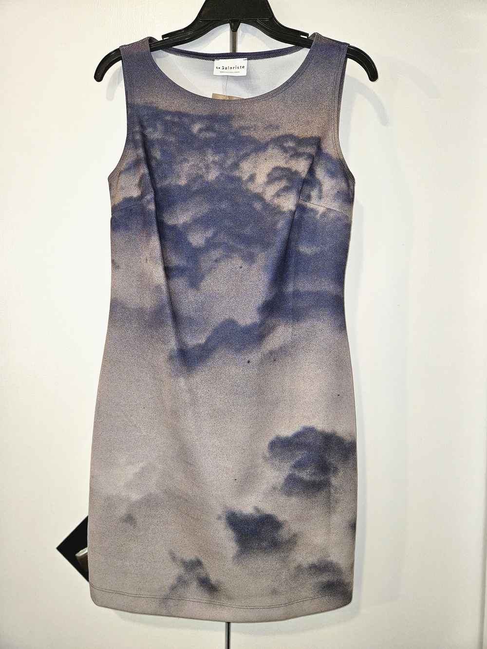 LE GALERISTE Cloud-Print Sleeveless Mini Dress in Blue and Cream